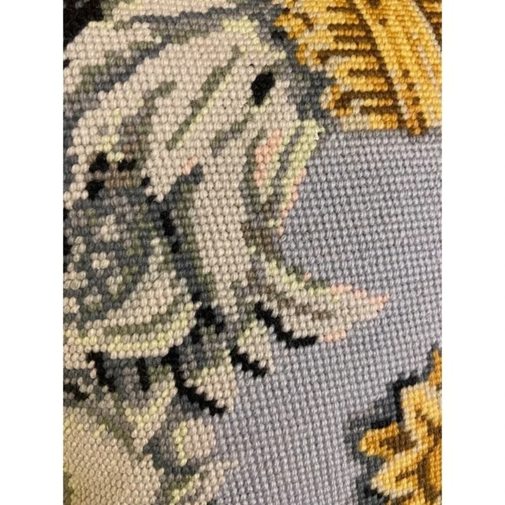 Ehrman Tapestry Needlepoint Sunflower Wreath Pillow Blue Gold Wool Hand Stitched